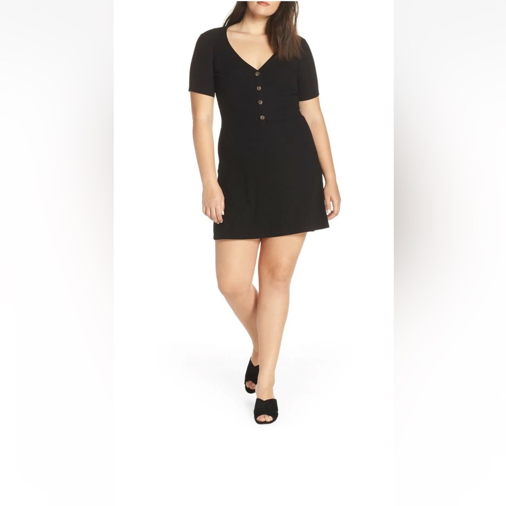REFORMATION Black CARDINAL Ribbed Stretch Knit Button Front Mini Skirt Dress